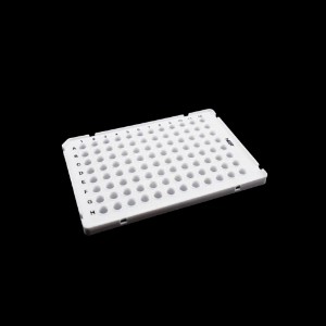 Picture of 0.1 mL 96 Well PCR Plate, Semi Skirt, White, A1 Notch, 5/bag, 25/pk 402411