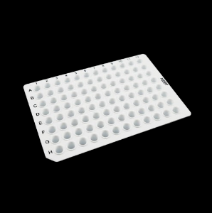 Picture of 0.2 mL 96 Well PCR Plate, No Skirt, White, H1 Notch, 5/bag, 25/pk 402011