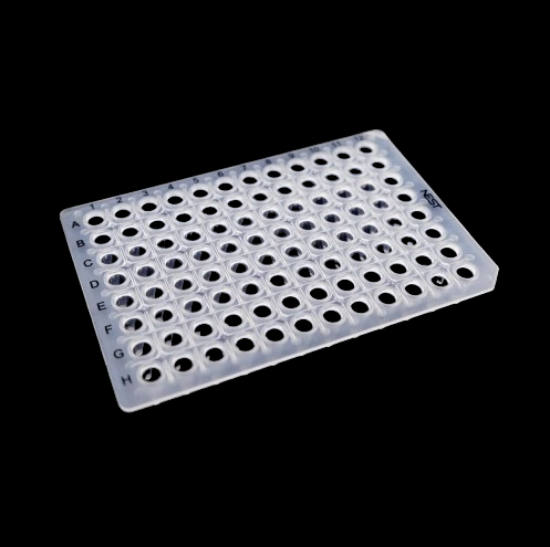 Picture of 0.1 mL 96 Well PCR Plate, No Skirt, Clear, H12 Notch, 5/bag, 25/pk 402101