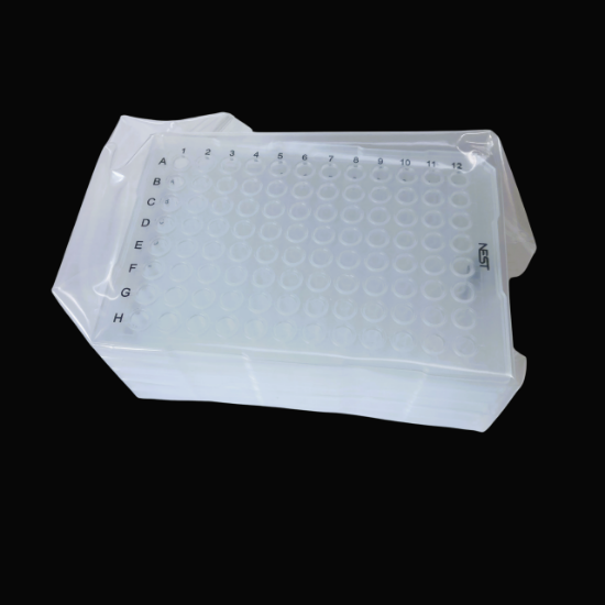 Picture of 0.2 mL 96 Well PCR Plate, Semi Skirt, Clear, A12 Notch, Compatible with ABI Machine, 5/bag, 25/pk 402601