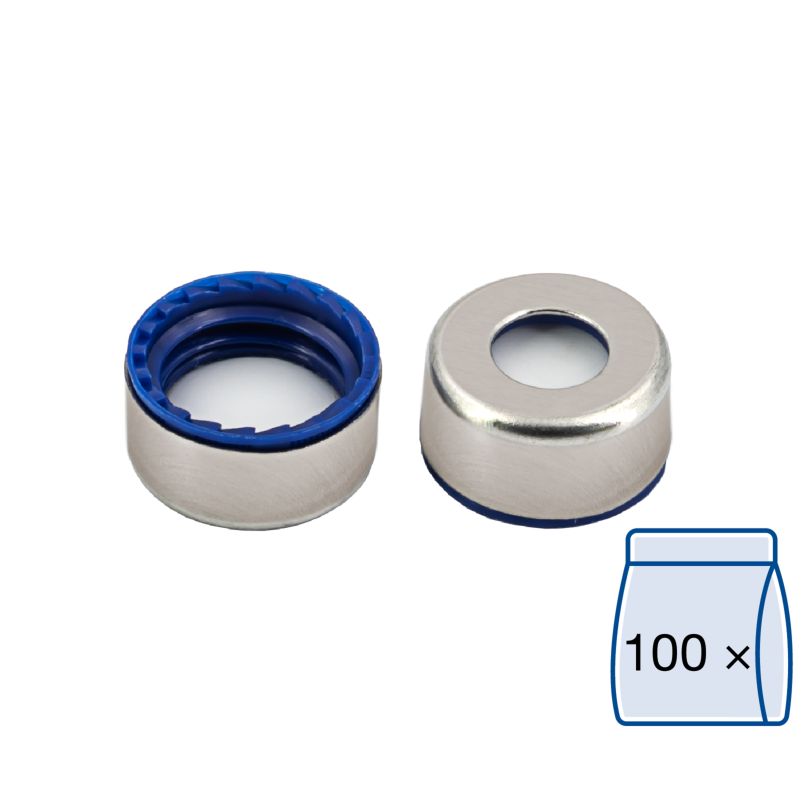 Screw closure, N 9, PP/steel, magn., c. hole, Sil./PP, 1.0mm, pk 100,  702407